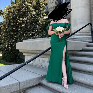 Satin emerald  green prom dress